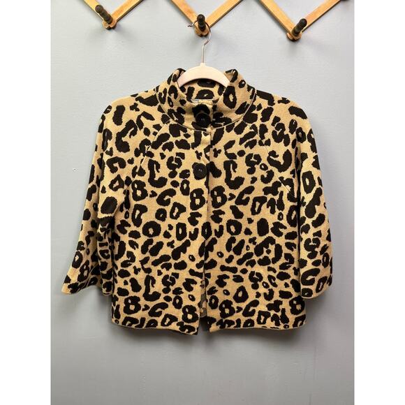 Kim Rogers‎ Sweater Womens Petite Small animal print cropped button front - Picture 1 of 6